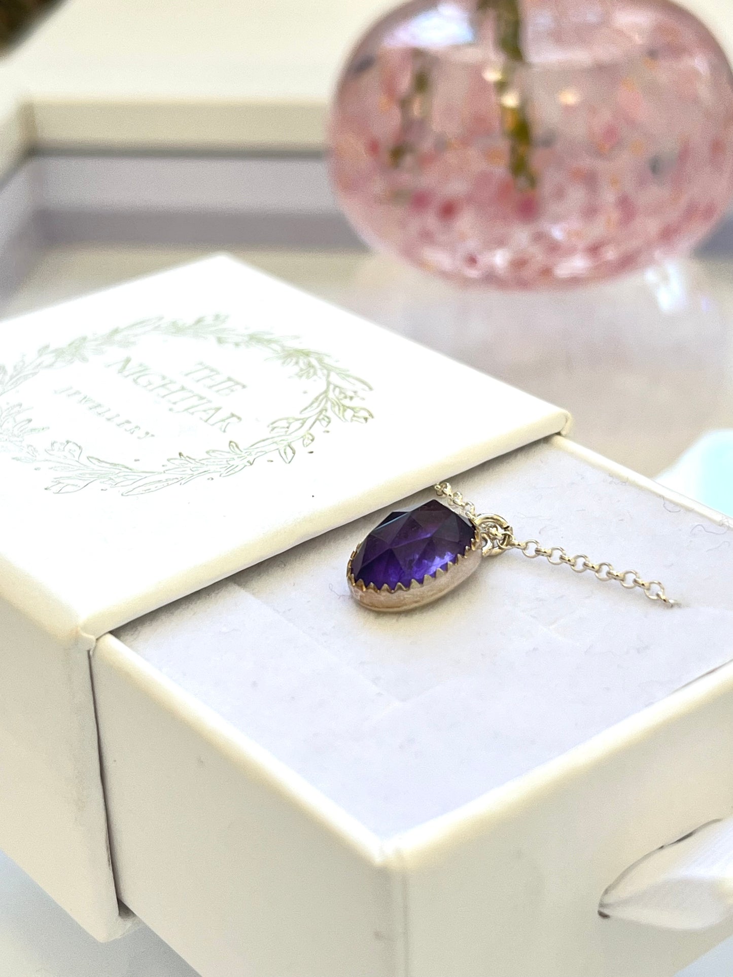 Amethyst Necklace, Sterling Silver Chain