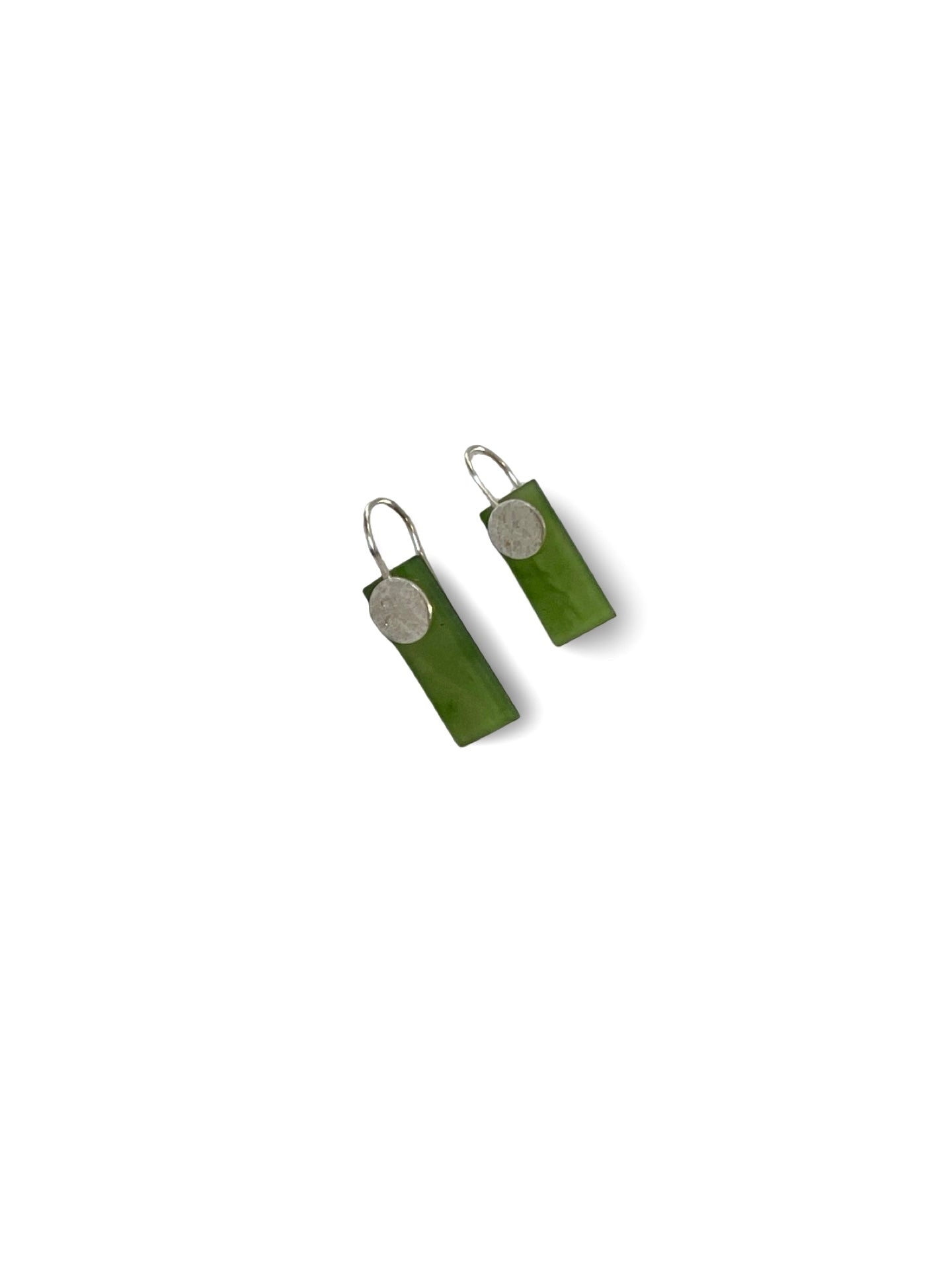 Small Flat Rectangle Pounamu Earrings with Silver Circle (EA-RE9)