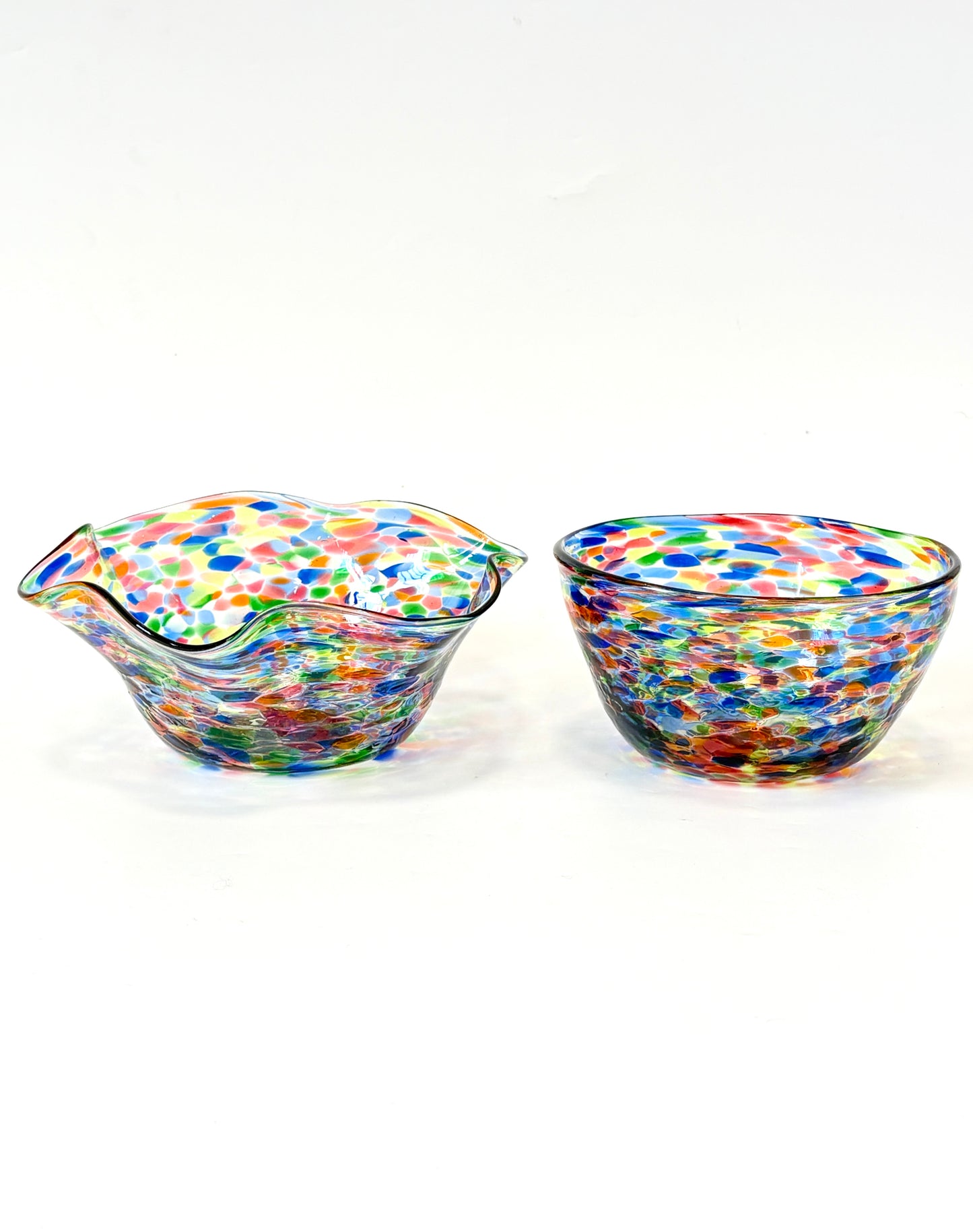 Wavy Handblown Glass Lolly Bowl - Peacock