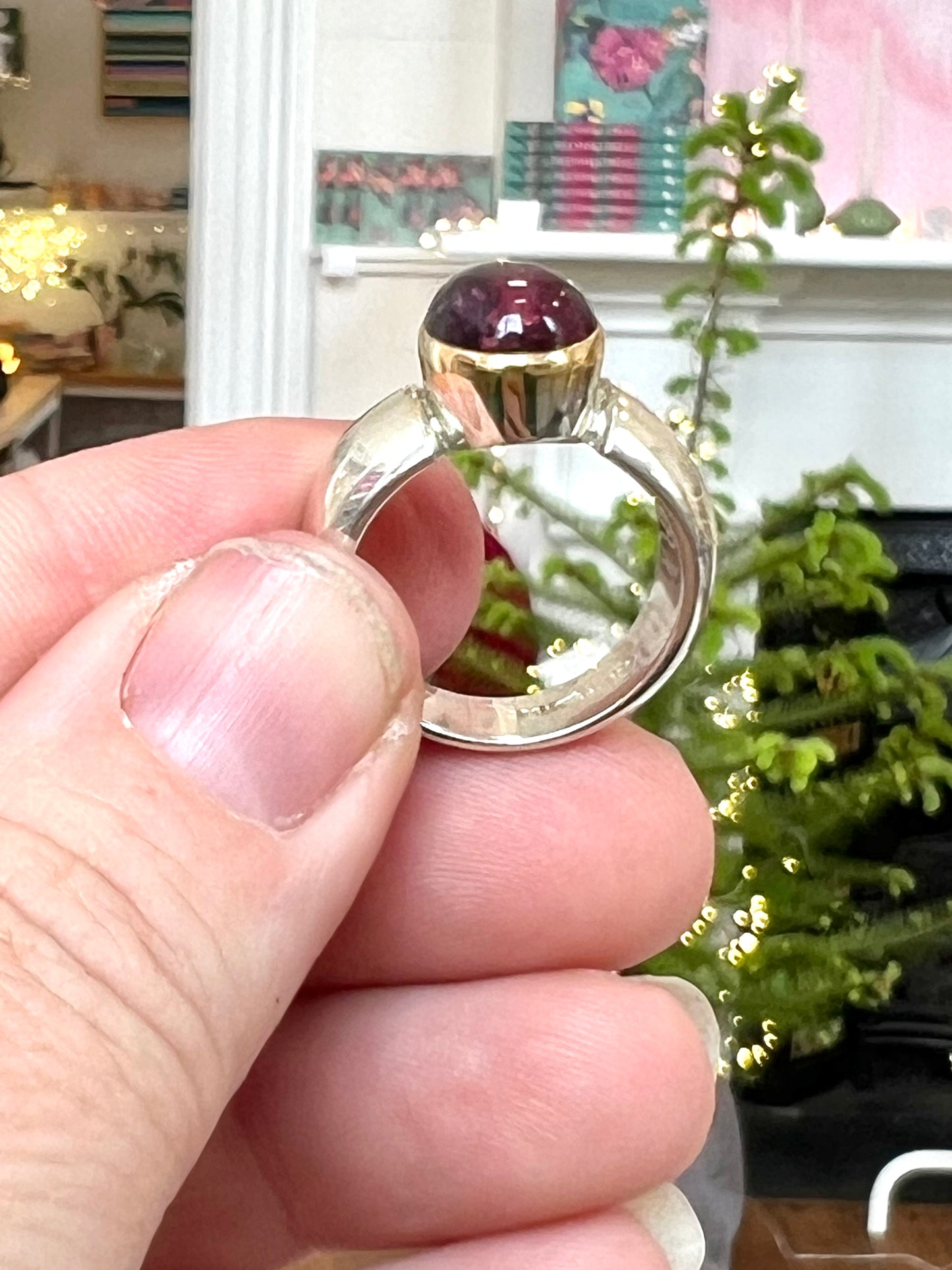 Cabochon Tourmaline in Yellow & Sterling Silver (CI-008)