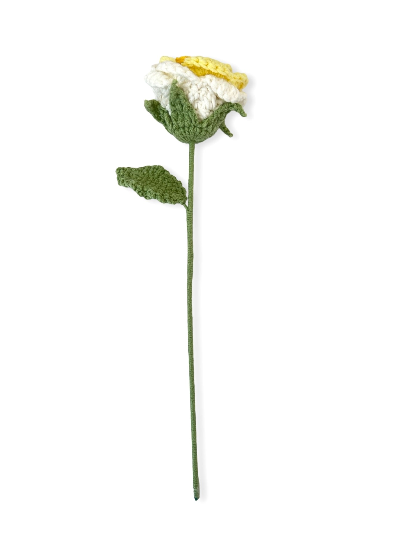 Crocheted Open Rose - White & Yellow