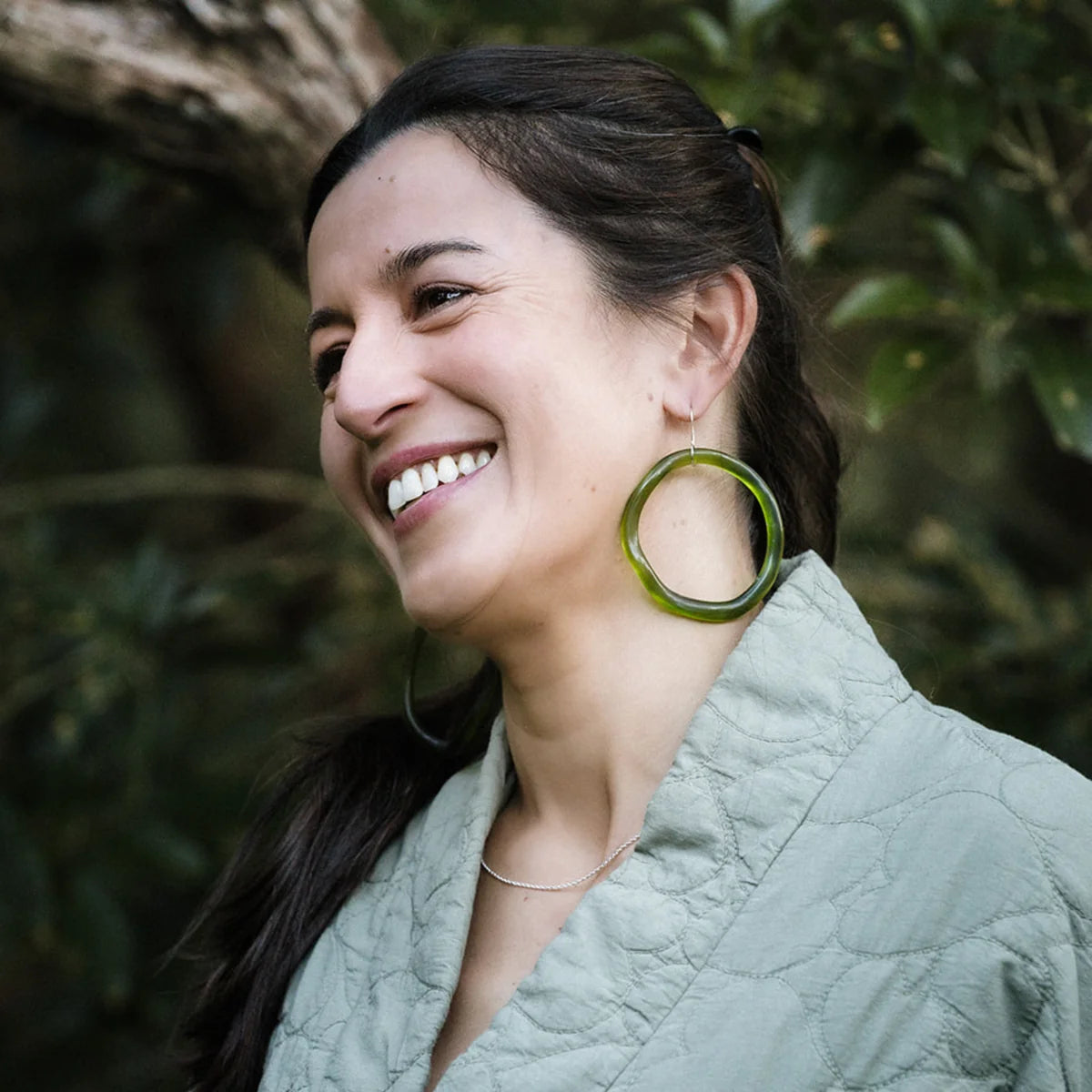 Organic Glass Hoop Earrings - Light Blue - Large
