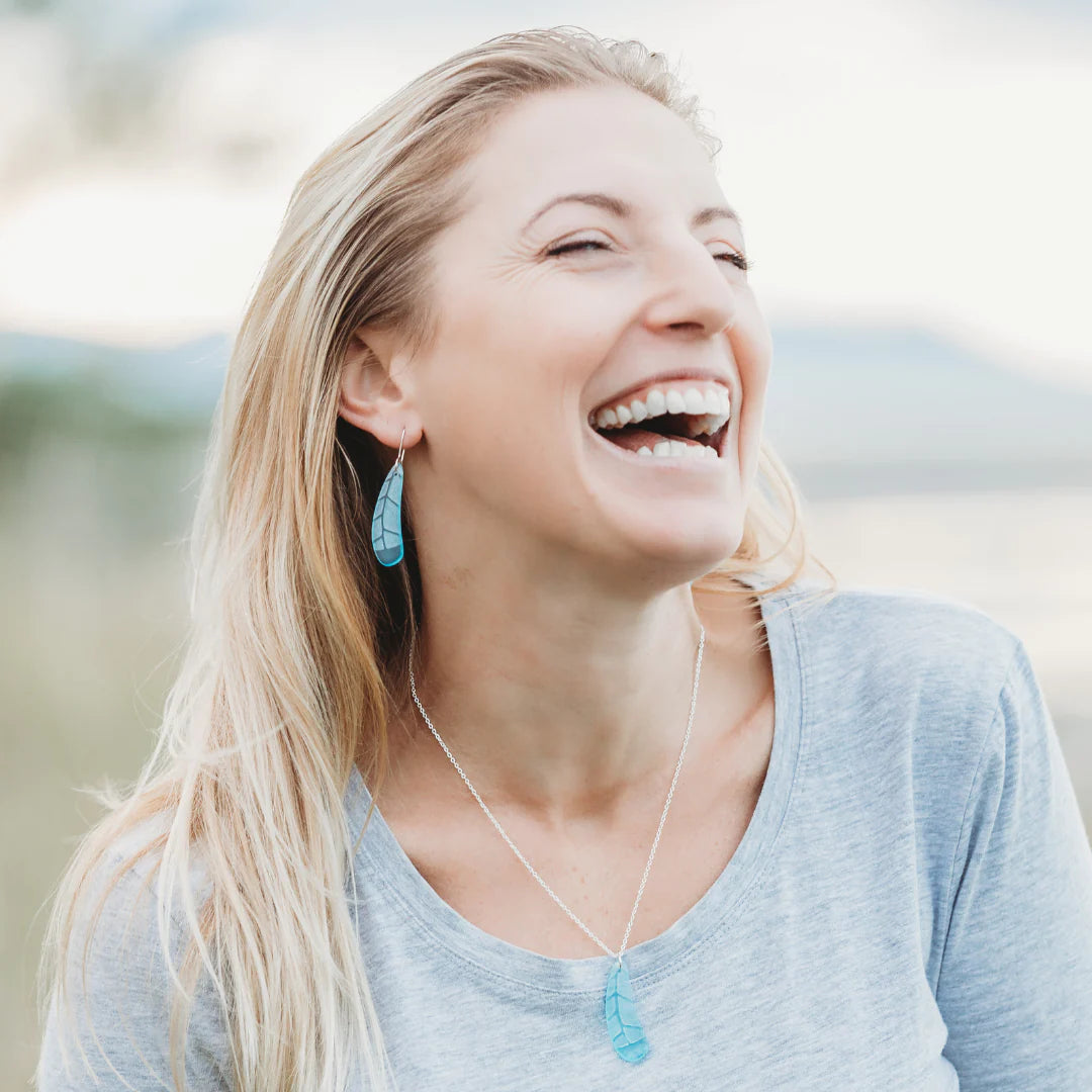Huia Feather Earrings - Light Blue Glass