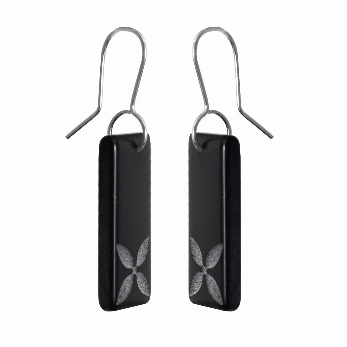 Drop Tapa Earrings - Etched Black Glass