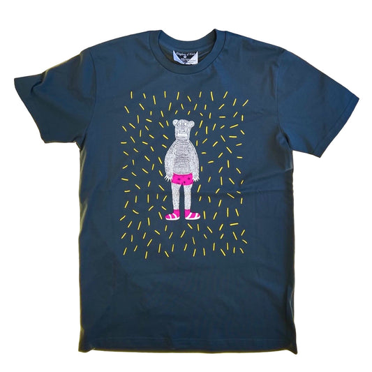 Illustrated Mens T-Shirt 'Jeffrey the Free' - Steel Blue