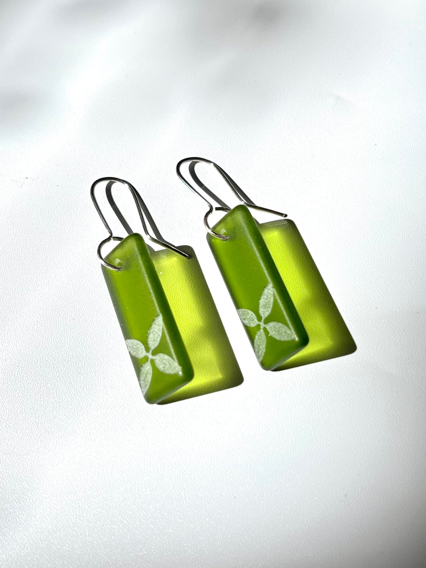 Drop Tapa Earrings - Etched Green Glass