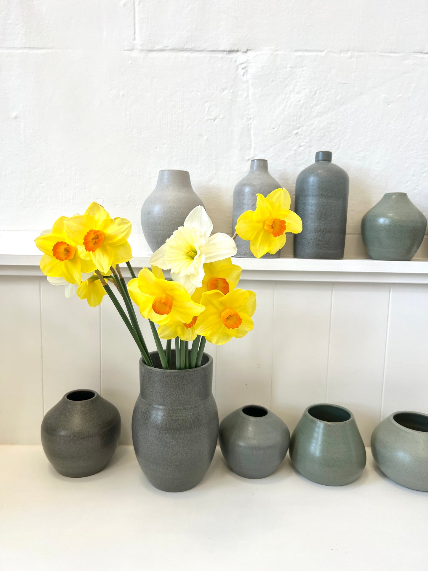 Handmade Ceramic Vase - Grey, 20cm x 13cm (#19)