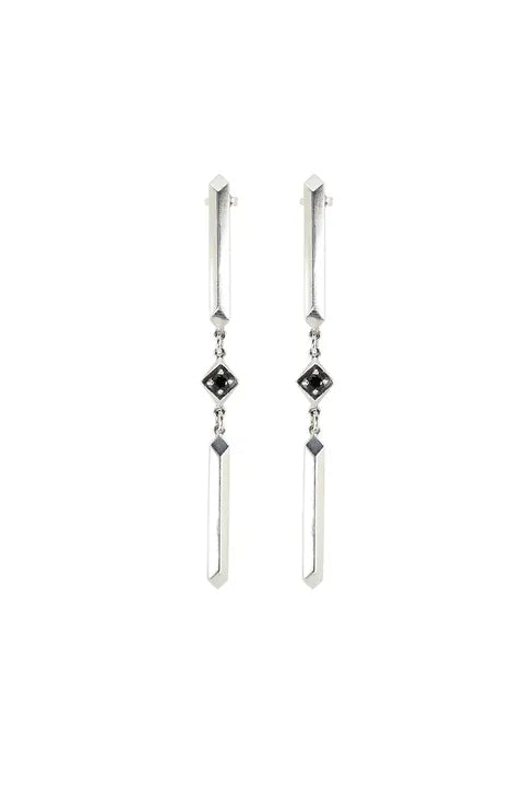 Parallel Stud Earrings in Sterling Silver & Black Spinel