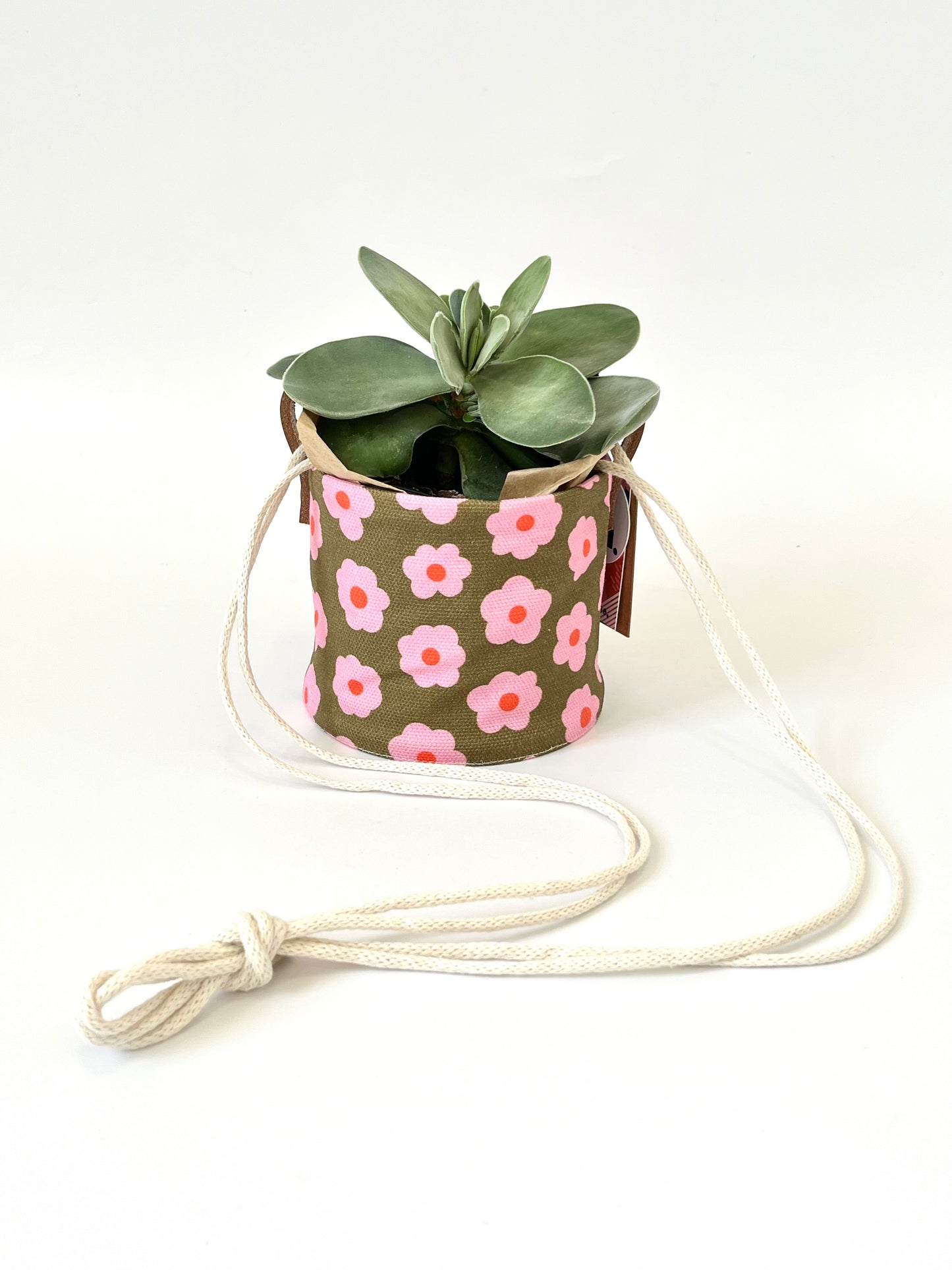 Hanging Canvas Planter - Green Flowers
