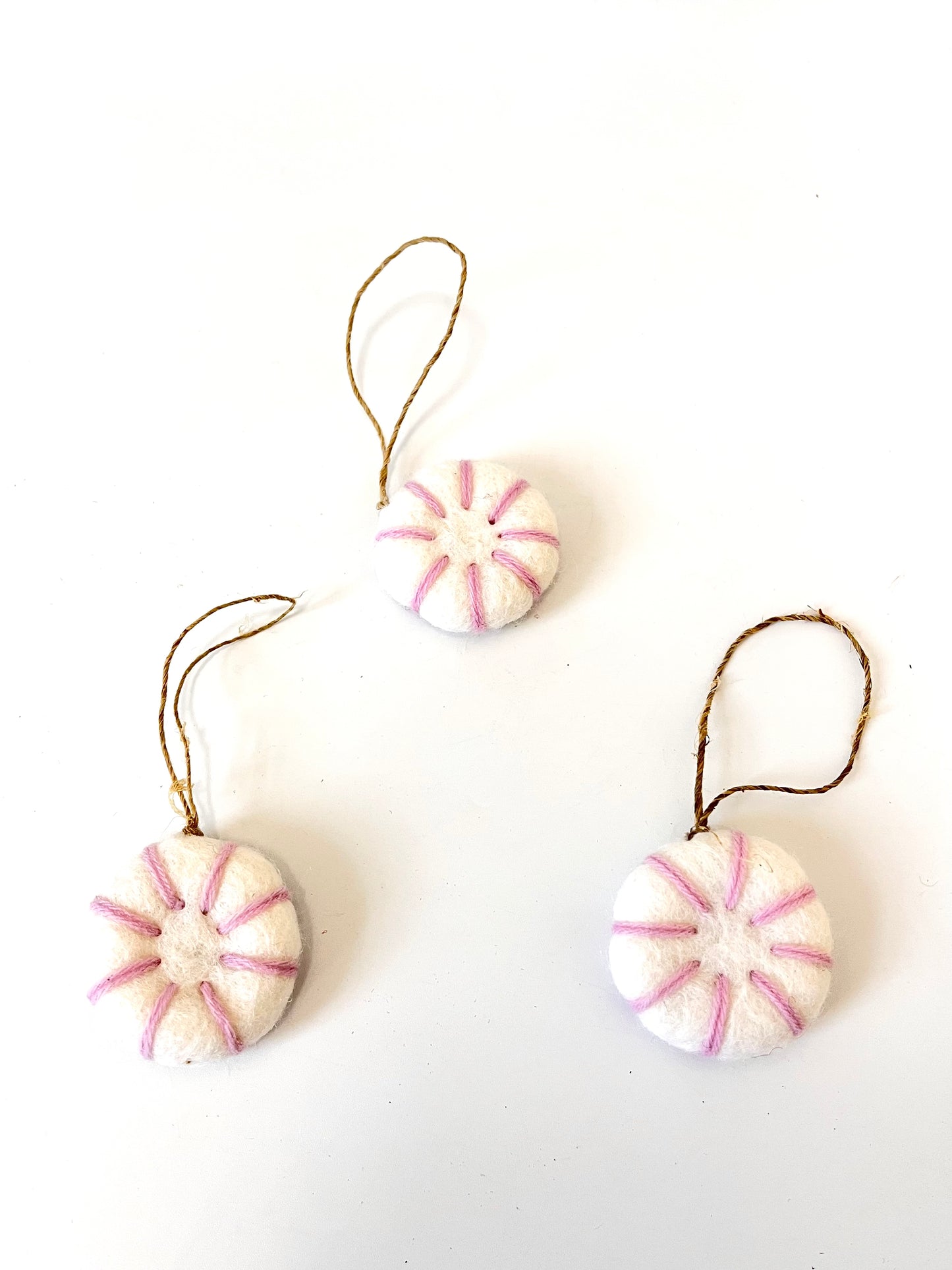 Christmas Peppermint Candy Ornament - Pink on White