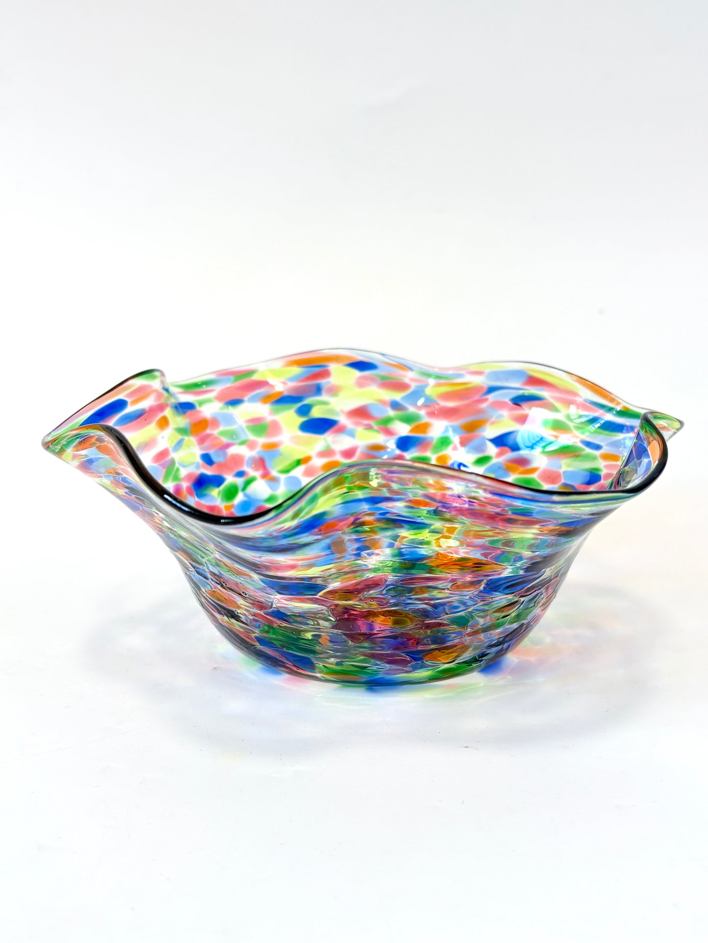 Wavy Handblown Glass Lolly Bowl - Peacock
