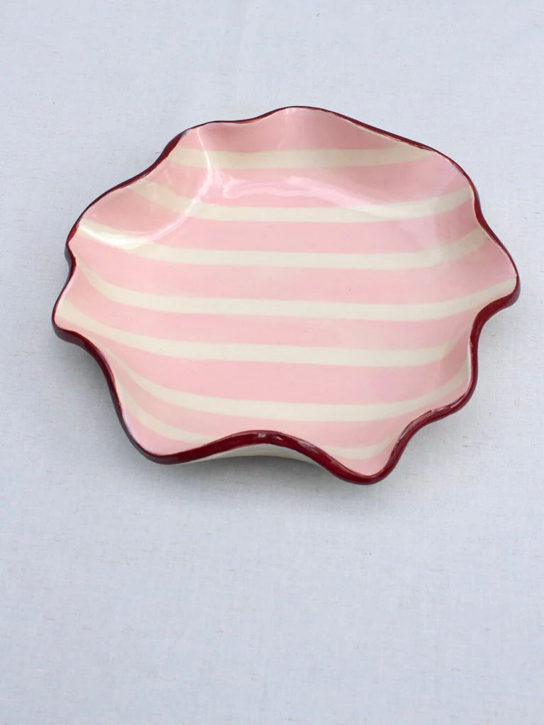 Pink and Burgundy Ceramic "Ruffle" Bowl