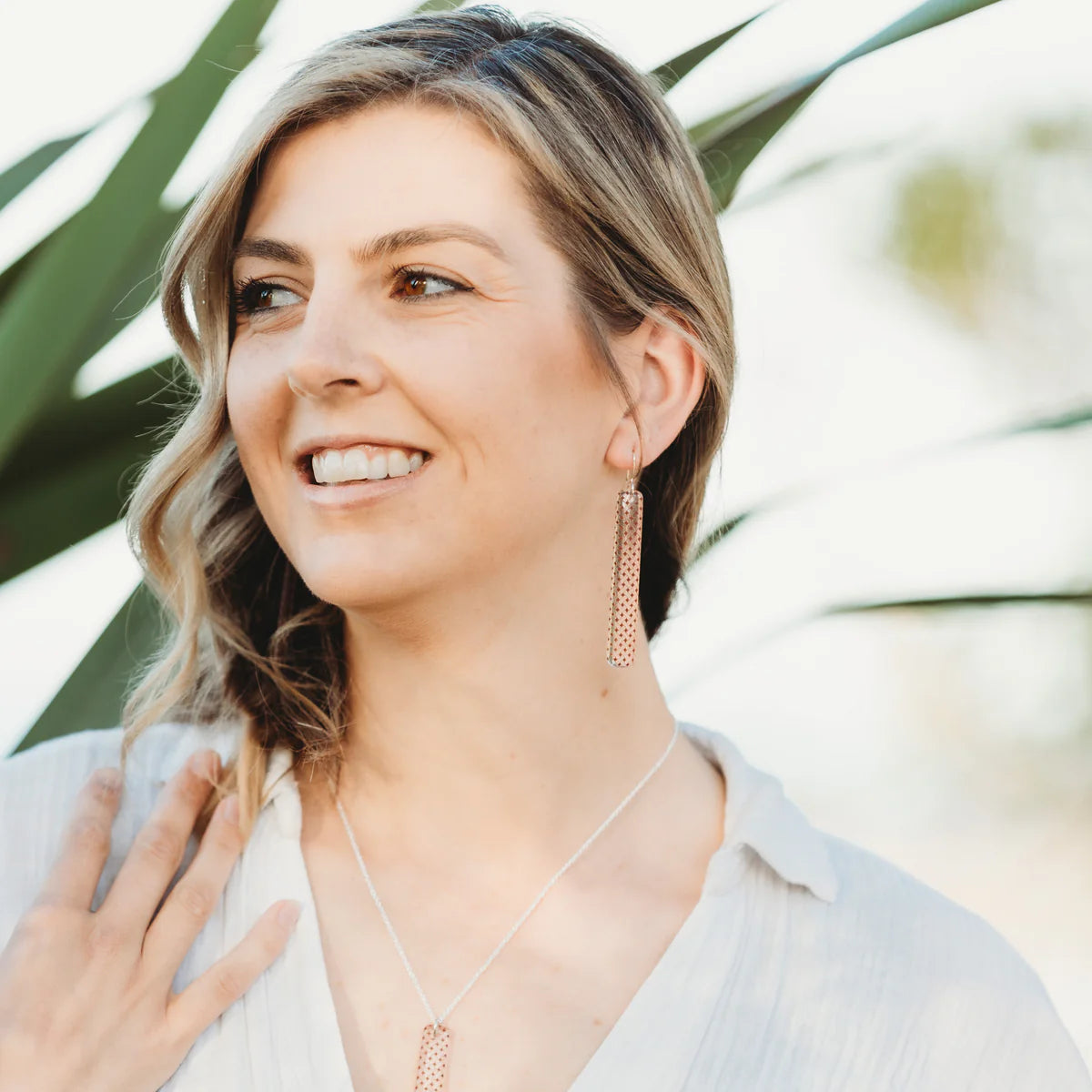 Woven Flax Long Drop Earrings - Clear