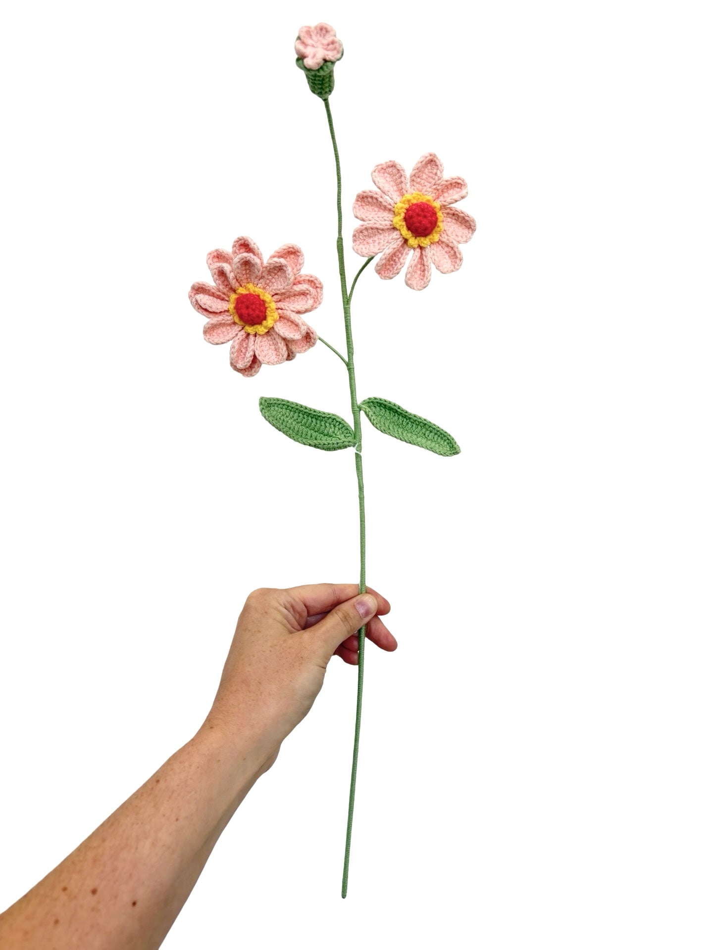 Crocheted Zinnia - Pink with Coral Centre