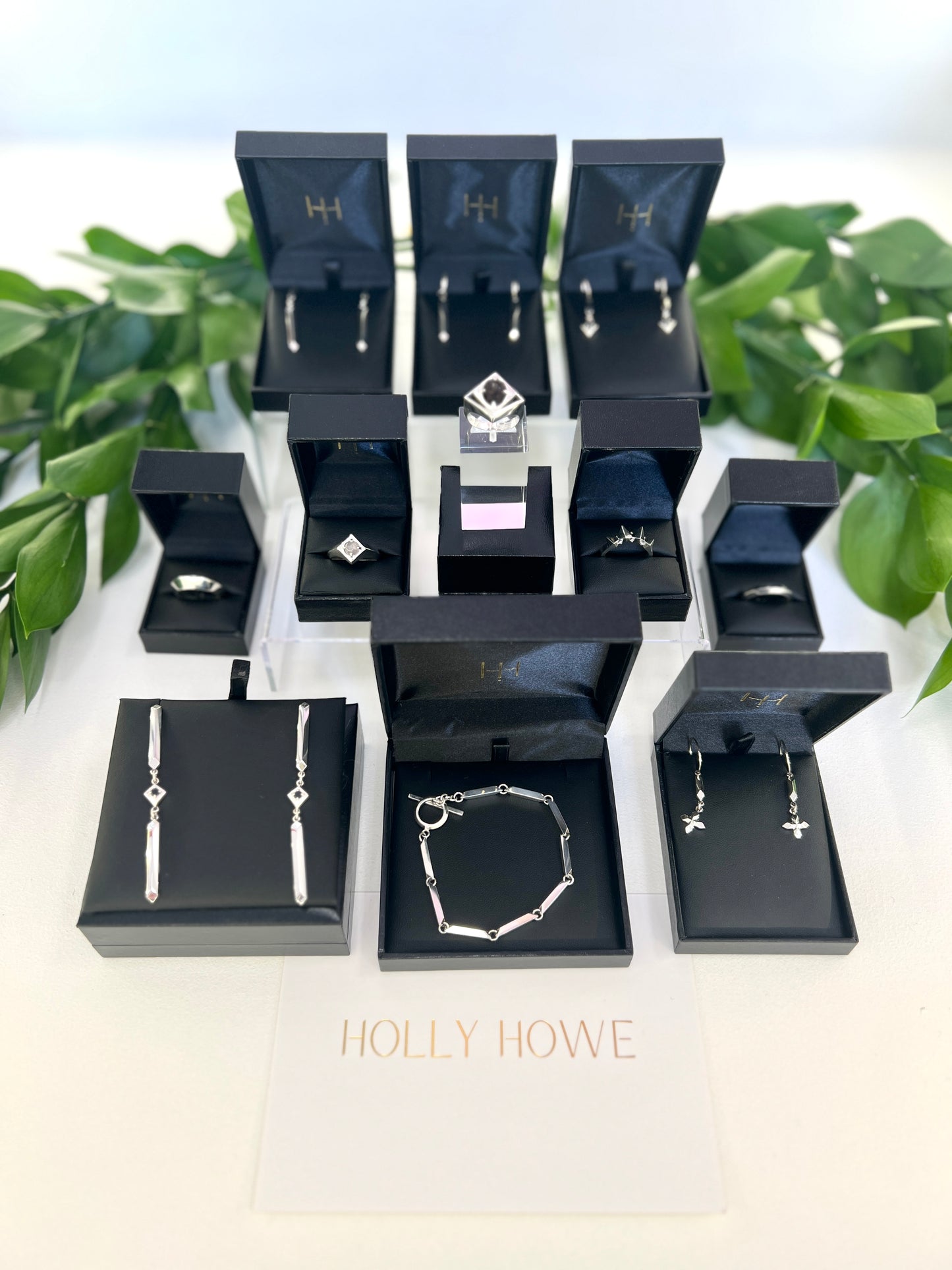 Parallel Stud Earrings in Sterling Silver & Black Spinel HH056