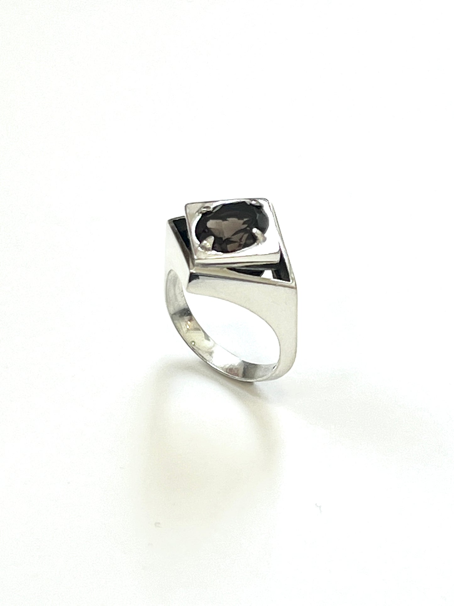 Diamond Void Cocktail Ring with Smoky Quartz, Size P 1/2