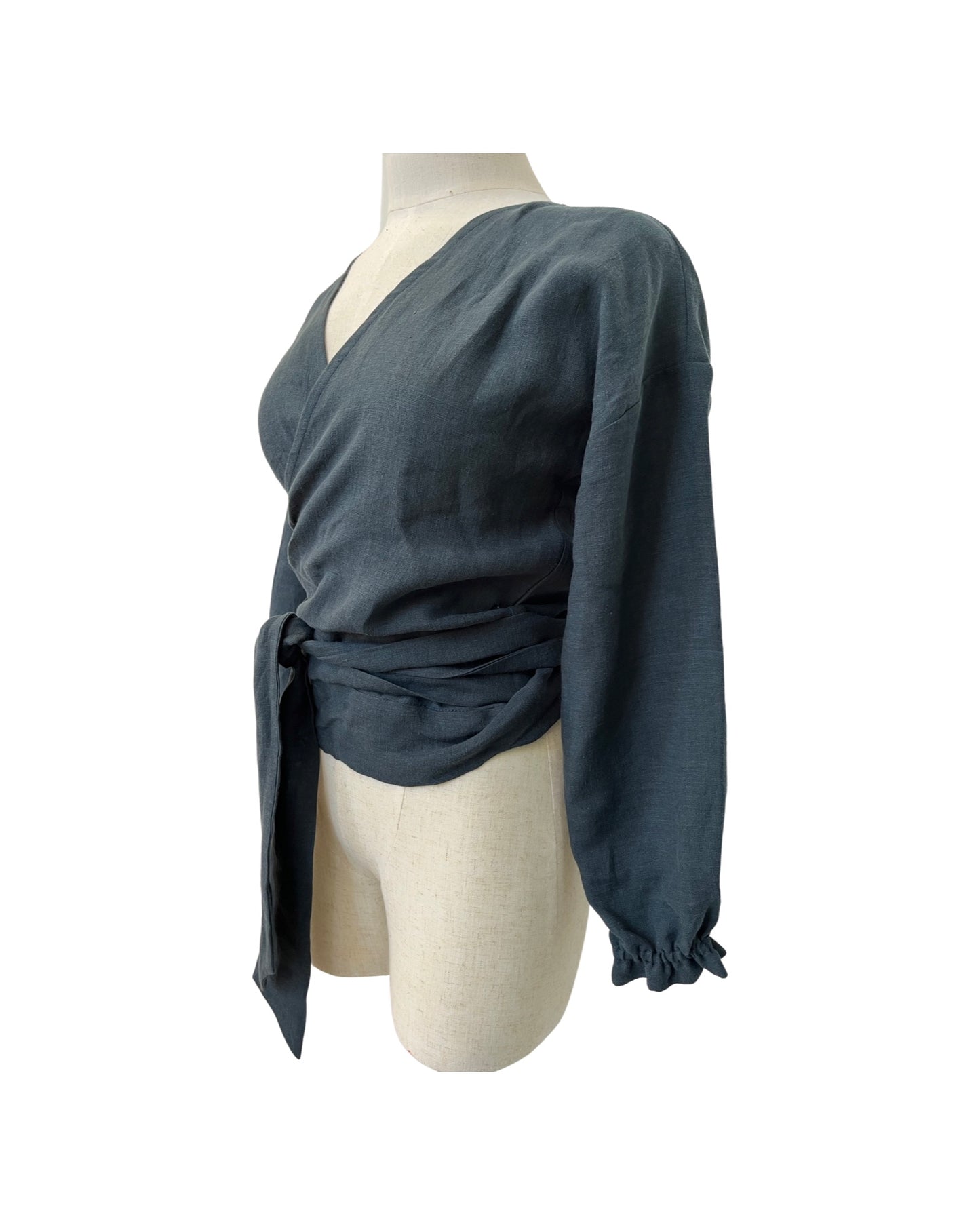 "Renee" Wrap Top - Petrol Linen