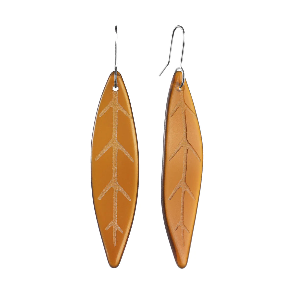 Tawa Leaf Earrings - Amber Glass