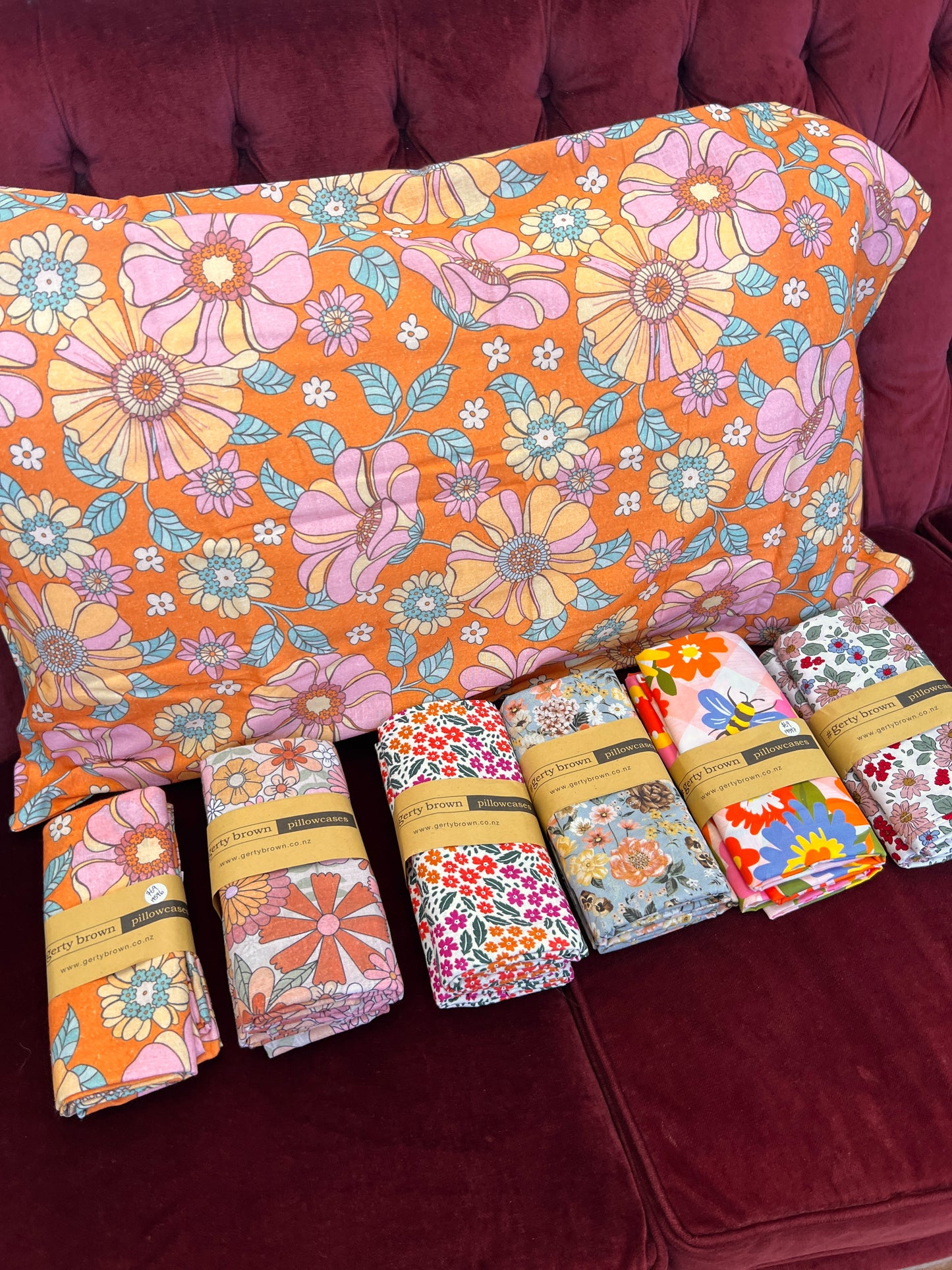 Pretty Floral Pillowcases - Orange Retro