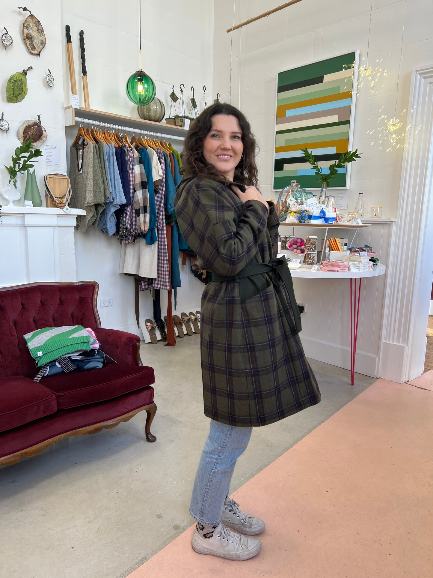 "Tiggy" Wool Blend Coat - Green Check