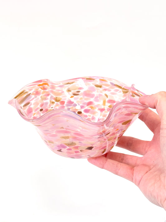 Wavy Handblown Glass Lolly Bowl - Coral