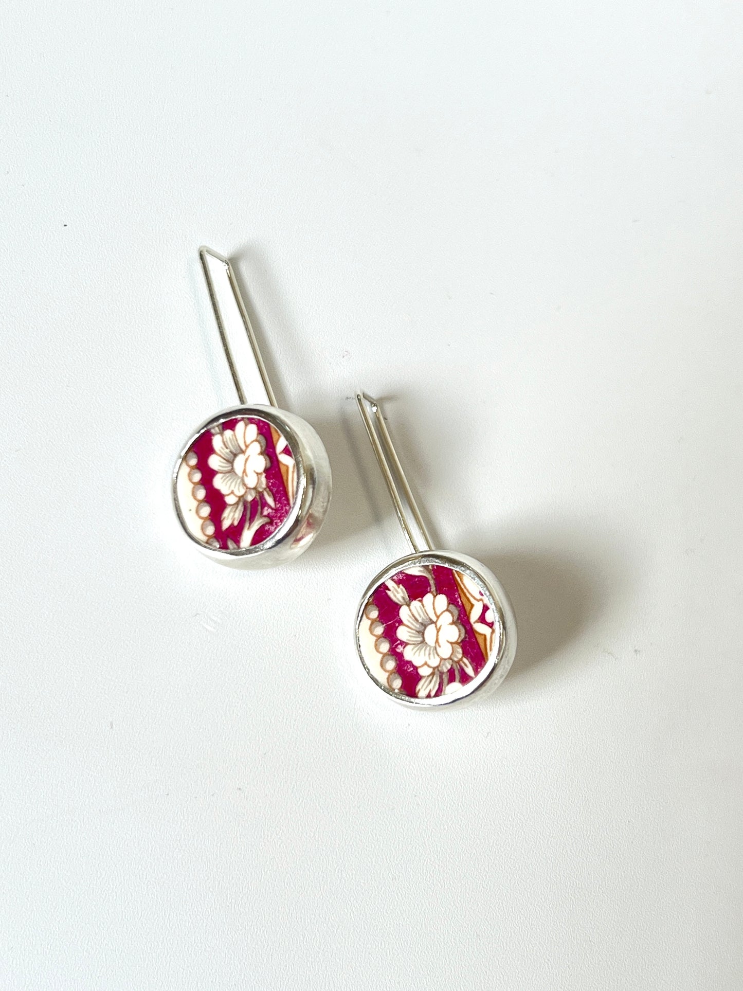 Repurposed Johnson Bros "Old English" Ceramic & Silver Earrings (#24108)