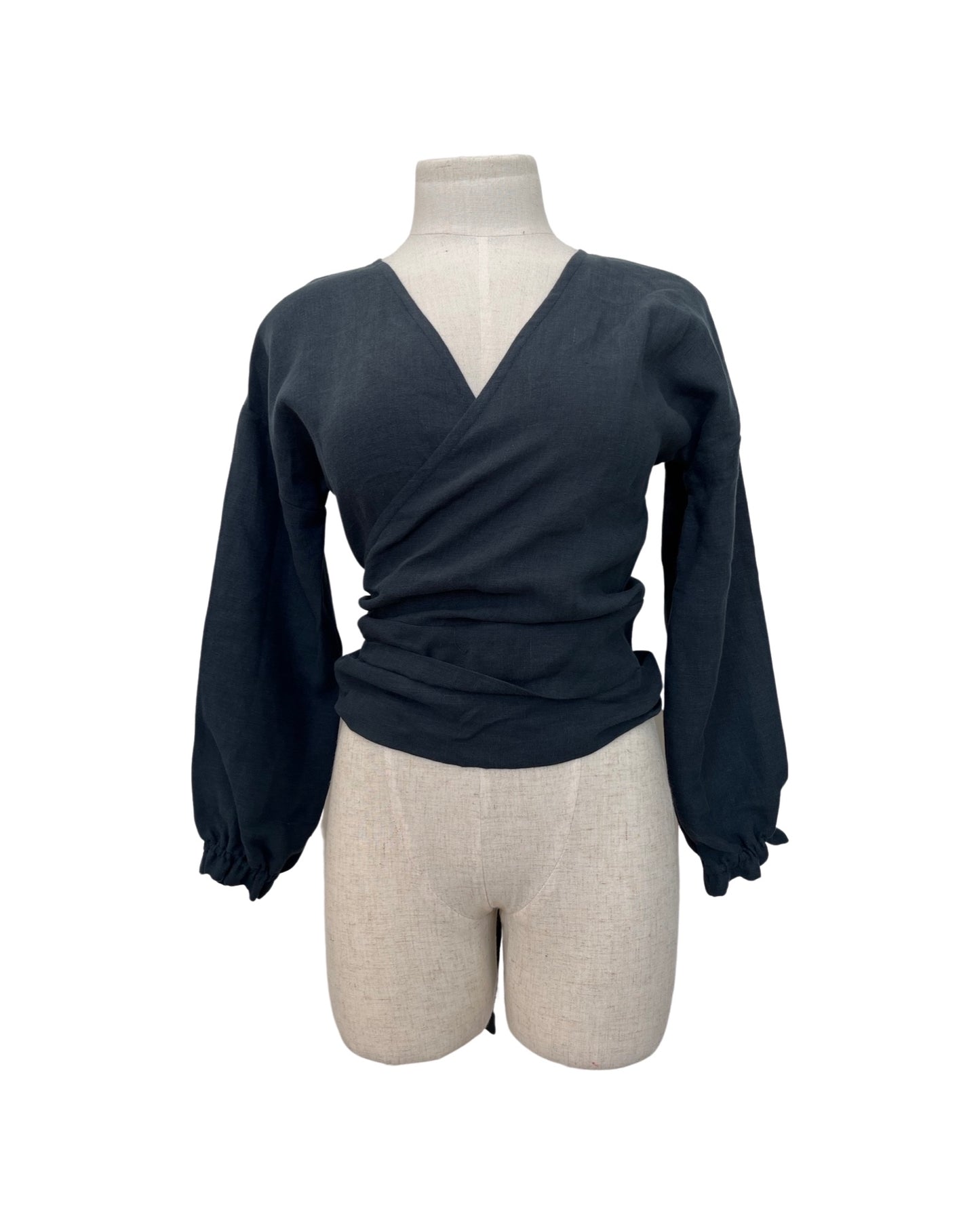"Renee" Wrap Top - Petrol Linen