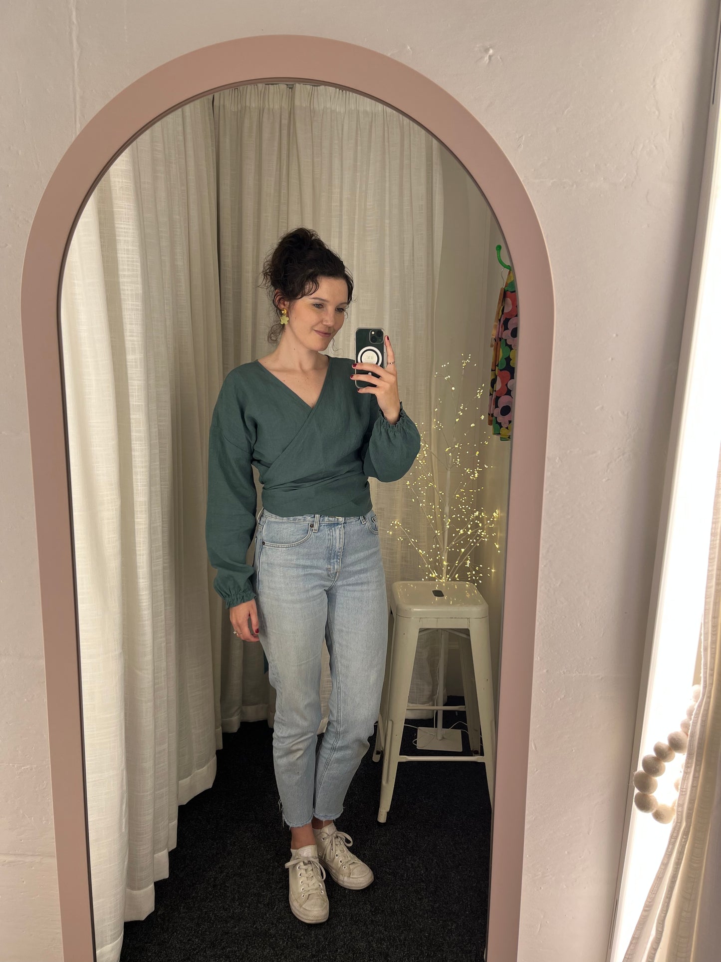 "Renee" Wrap Top - Petrol Linen