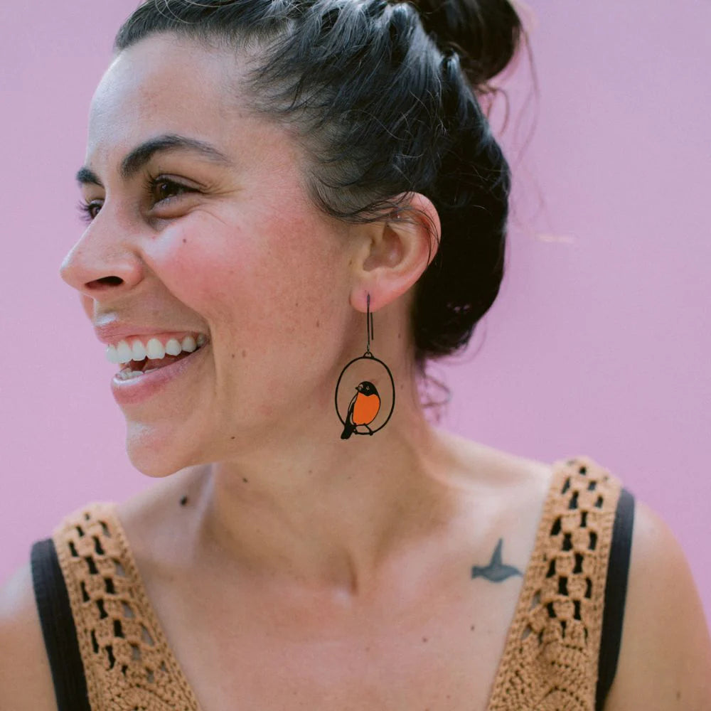 Midi Flame Robin Earrings in Orange / Black