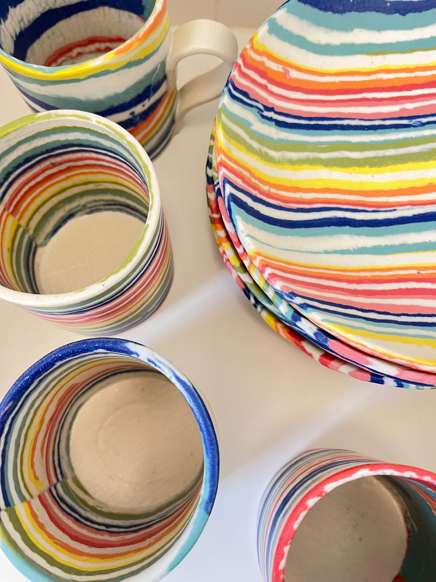 Ceramic Nerikomi Statement Dish - Rainbow Stripes