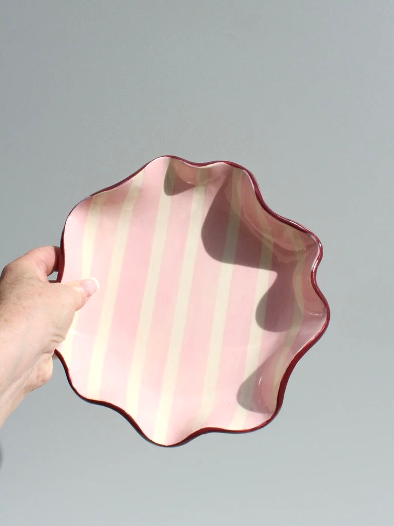 Pink and Burgundy Ceramic "Ruffle" Bowl