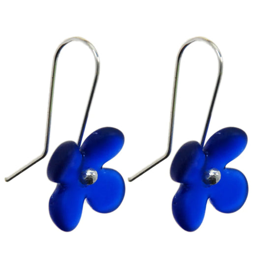 Hydrangea Flower Earrings - Dark blue glass
