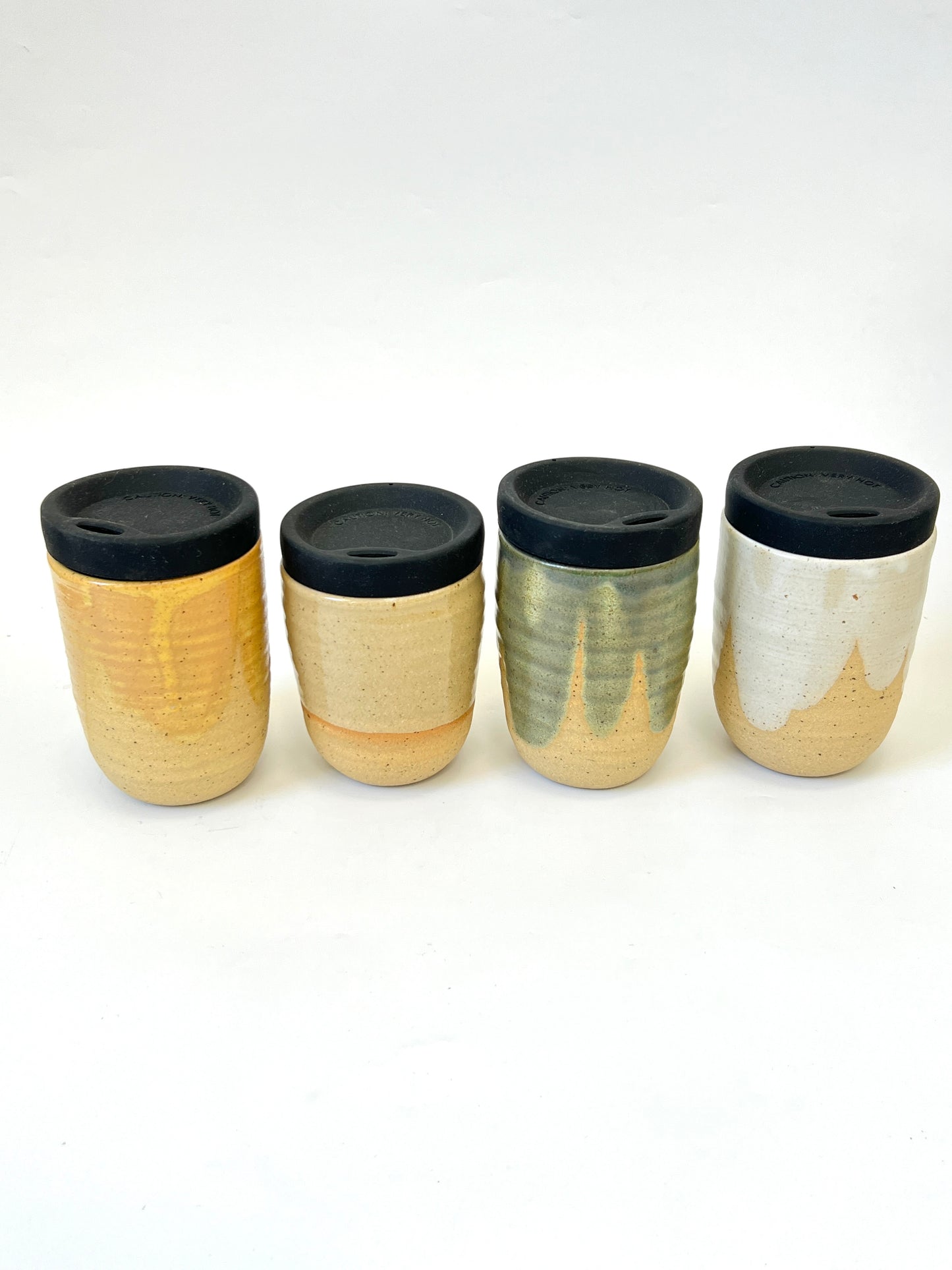 Ceramic Takeaway Cup - Tan with Black Lid