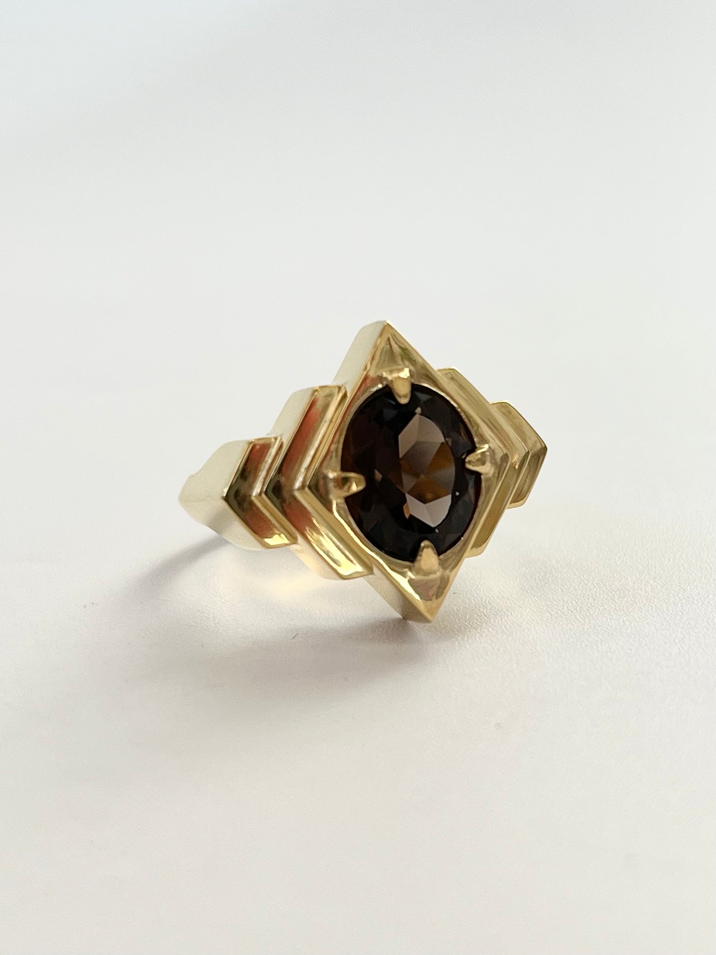 Gold Plated Echo Cocktail Ring with Smokey Quartz