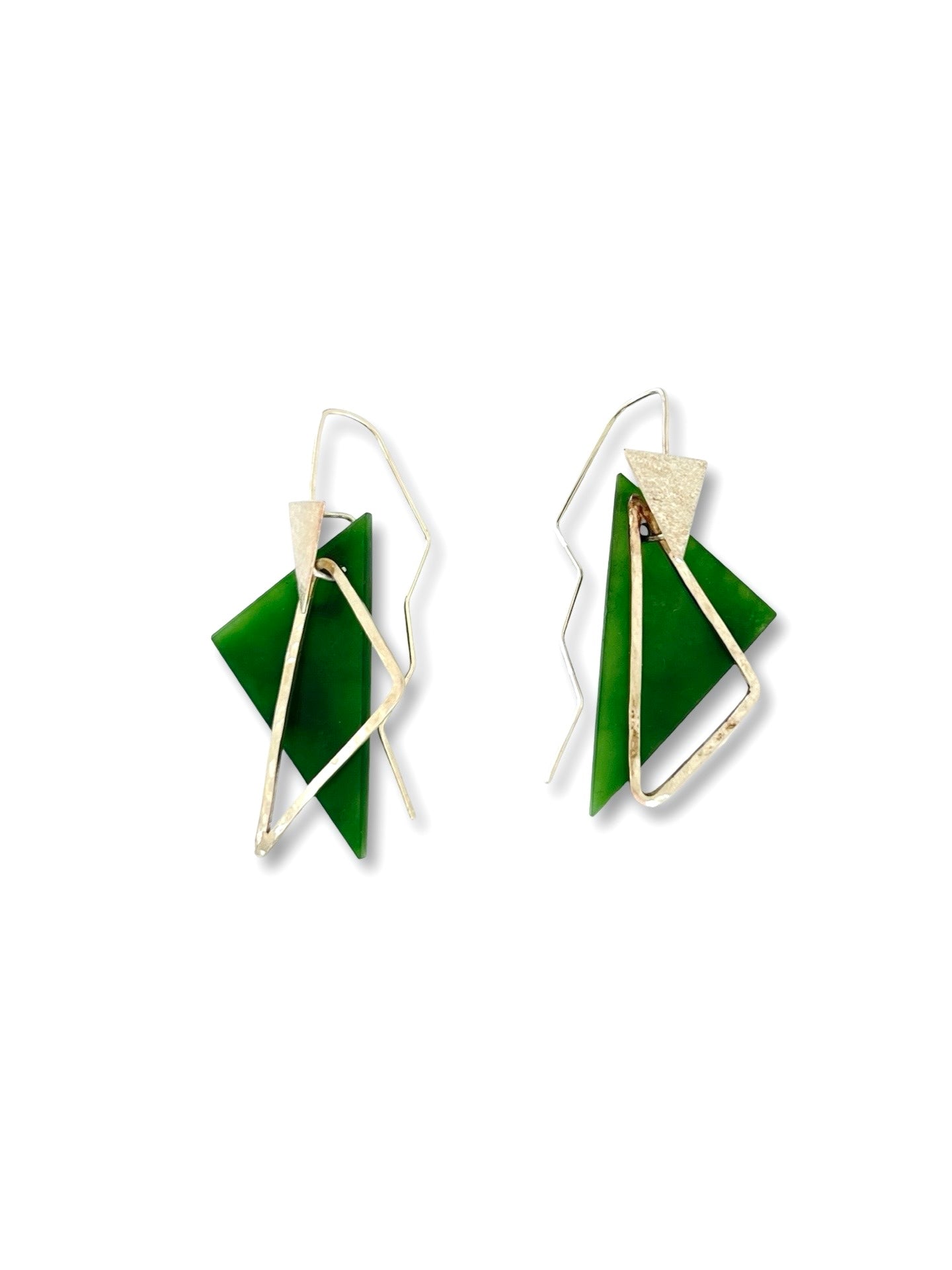 Layered Irregular Triangle Pounamu ans Silver Earrings (EA-TR1)