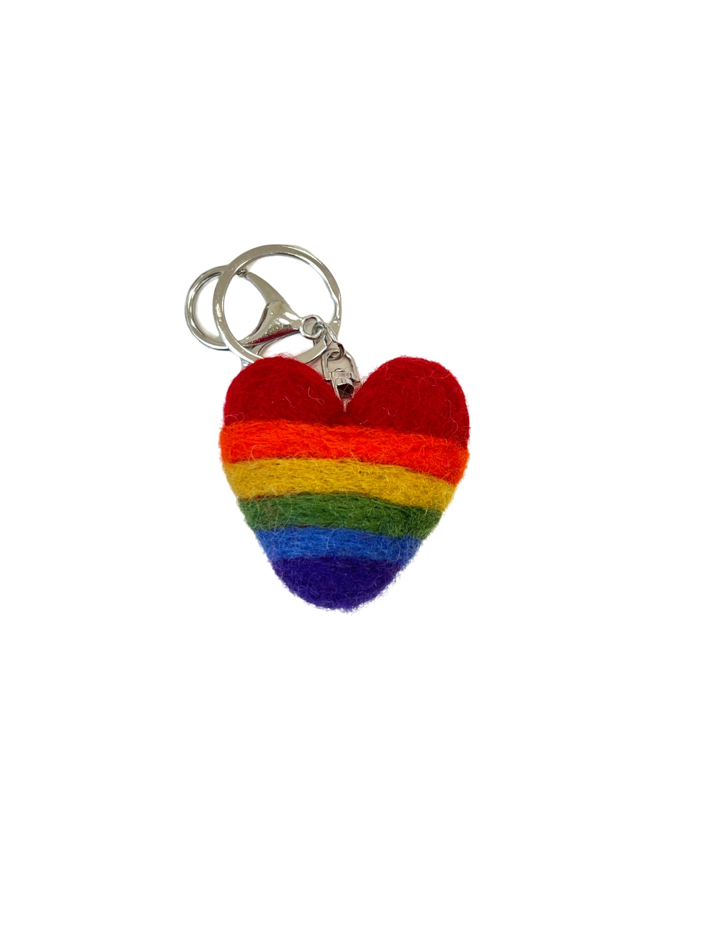 Rainbow pride Heart - Felted Wool Keyring/Clip