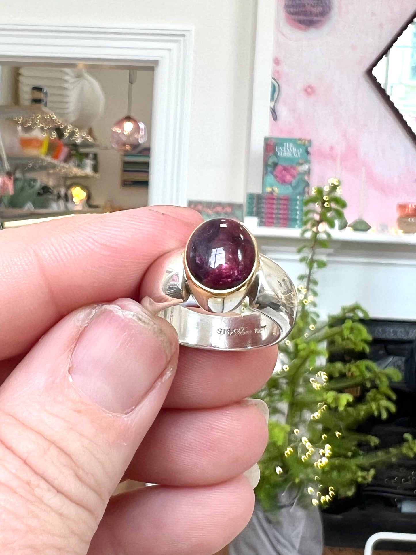 Cabochon Tourmaline in Yellow & Sterling Silver (CI-008)