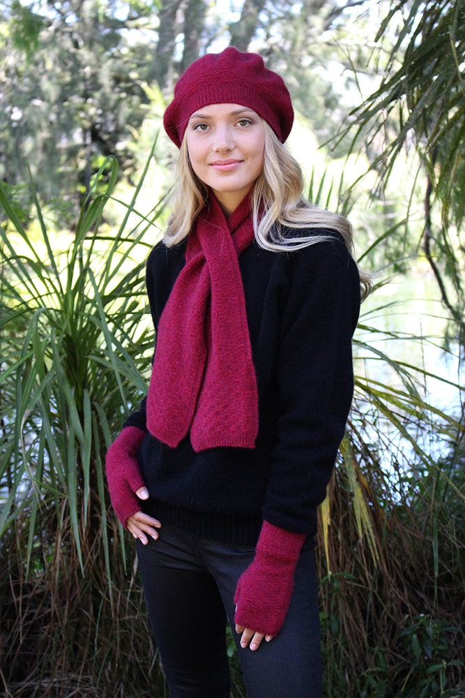 Dash Possum Merino Fingerless Mitten - Raspberry
