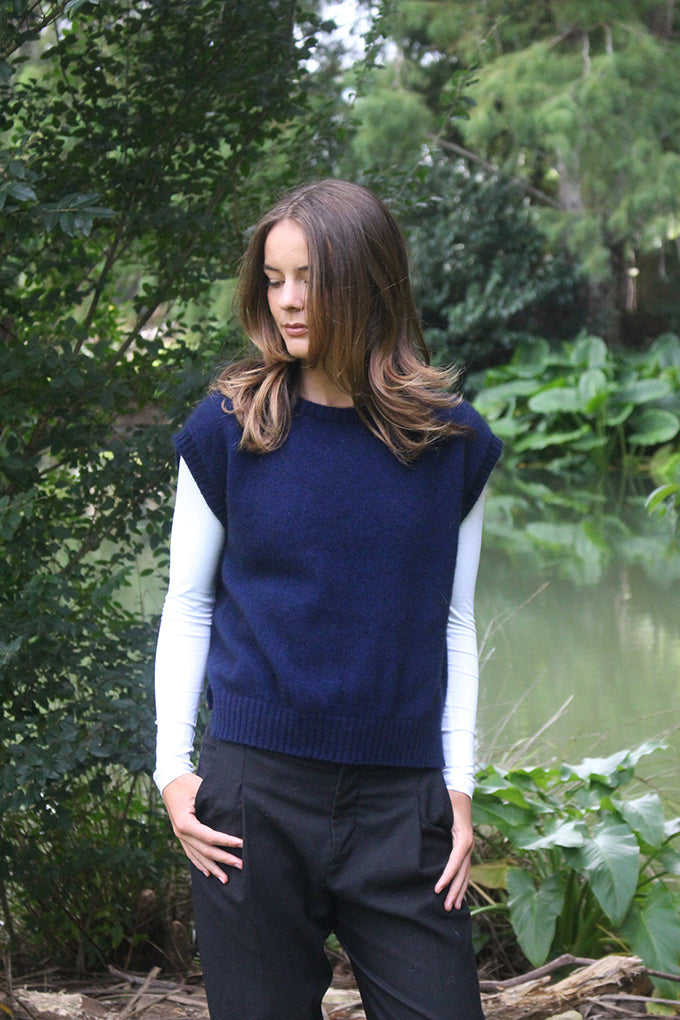 Serene Possum Merino Vest - Midnight Blue