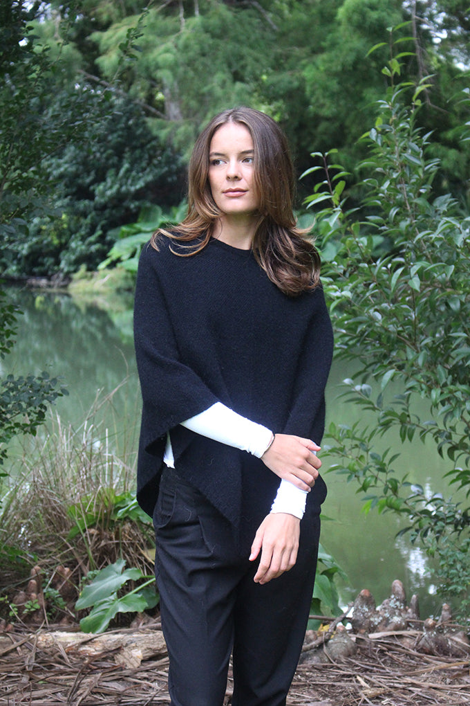 Possum Merino Poncho - Black