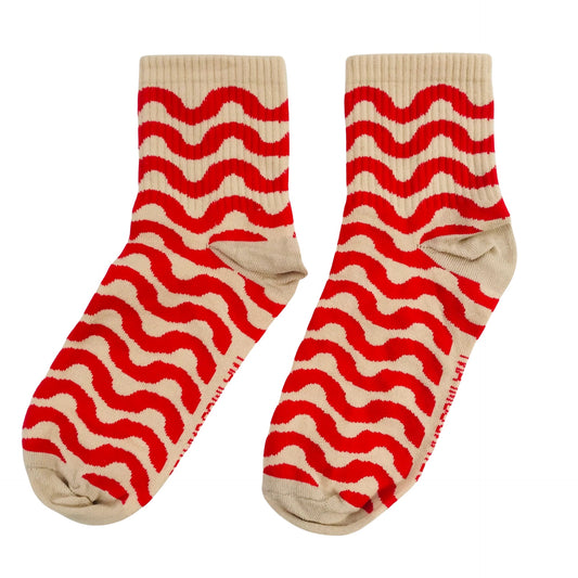 Cotton Ankle Socks - Beige & Red