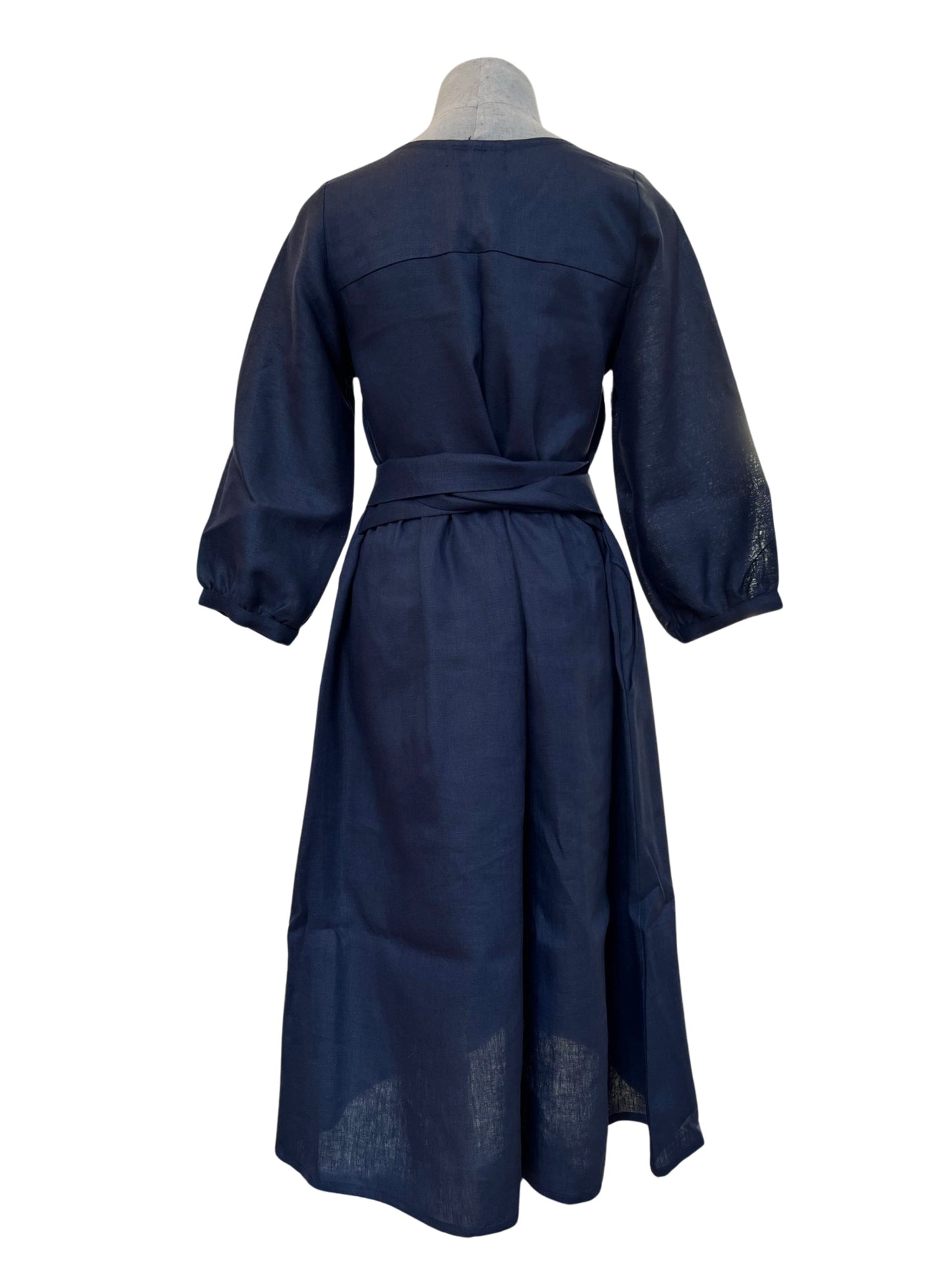 Long Sleeve Mollie Dress - Navy 50% Linen, 50% Cotton Blend