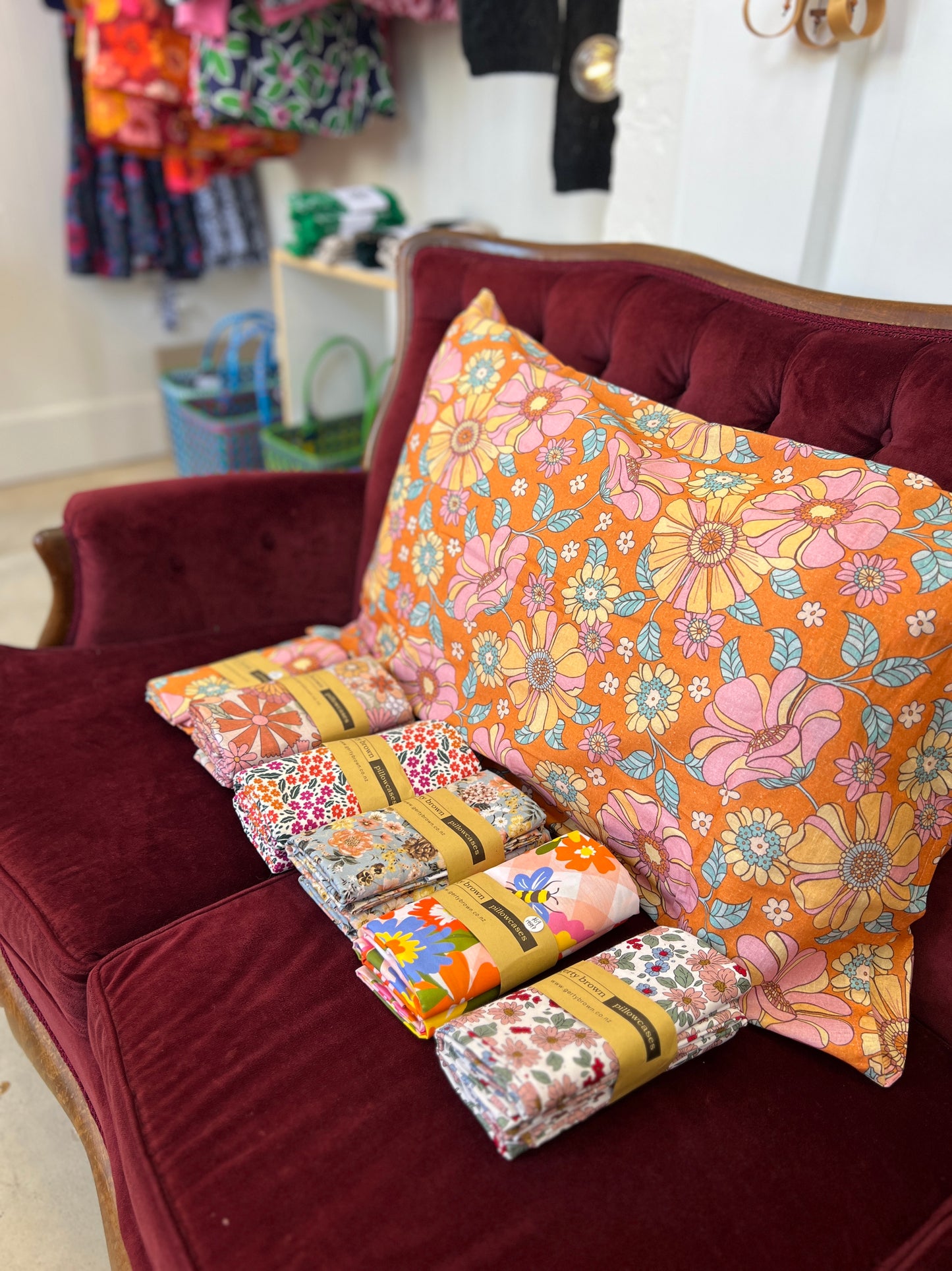 Pretty Floral Pillowcases - Orange Retro