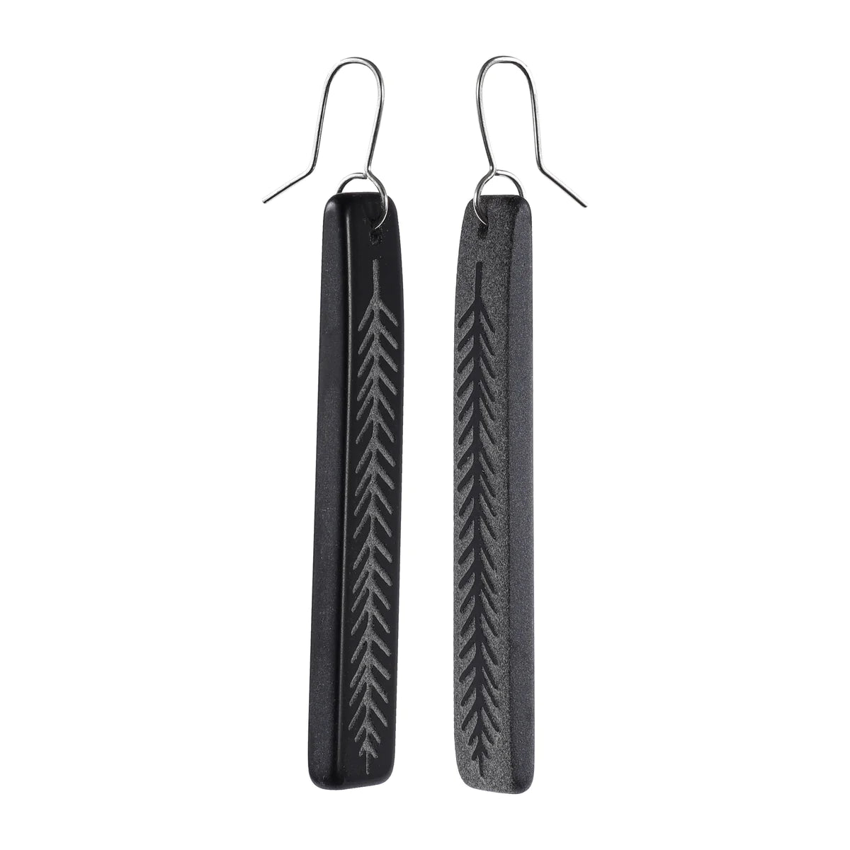 Rimu Leaf Drop Earrings - Black Glass
