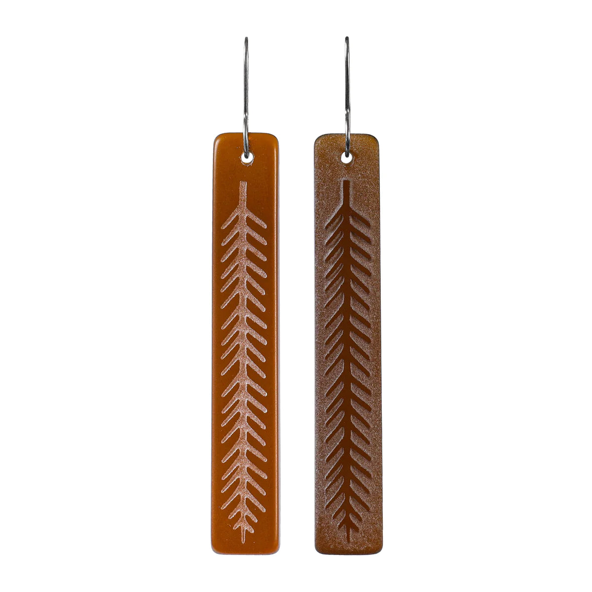 Rimu Leaf Drop Earrings - Brown Glass