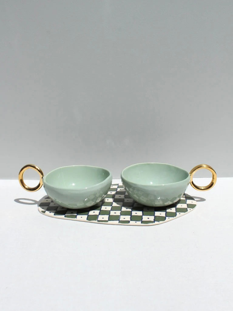 Sage Green 'With Pleasure' Gold-Handled Ceramic Tea Cup