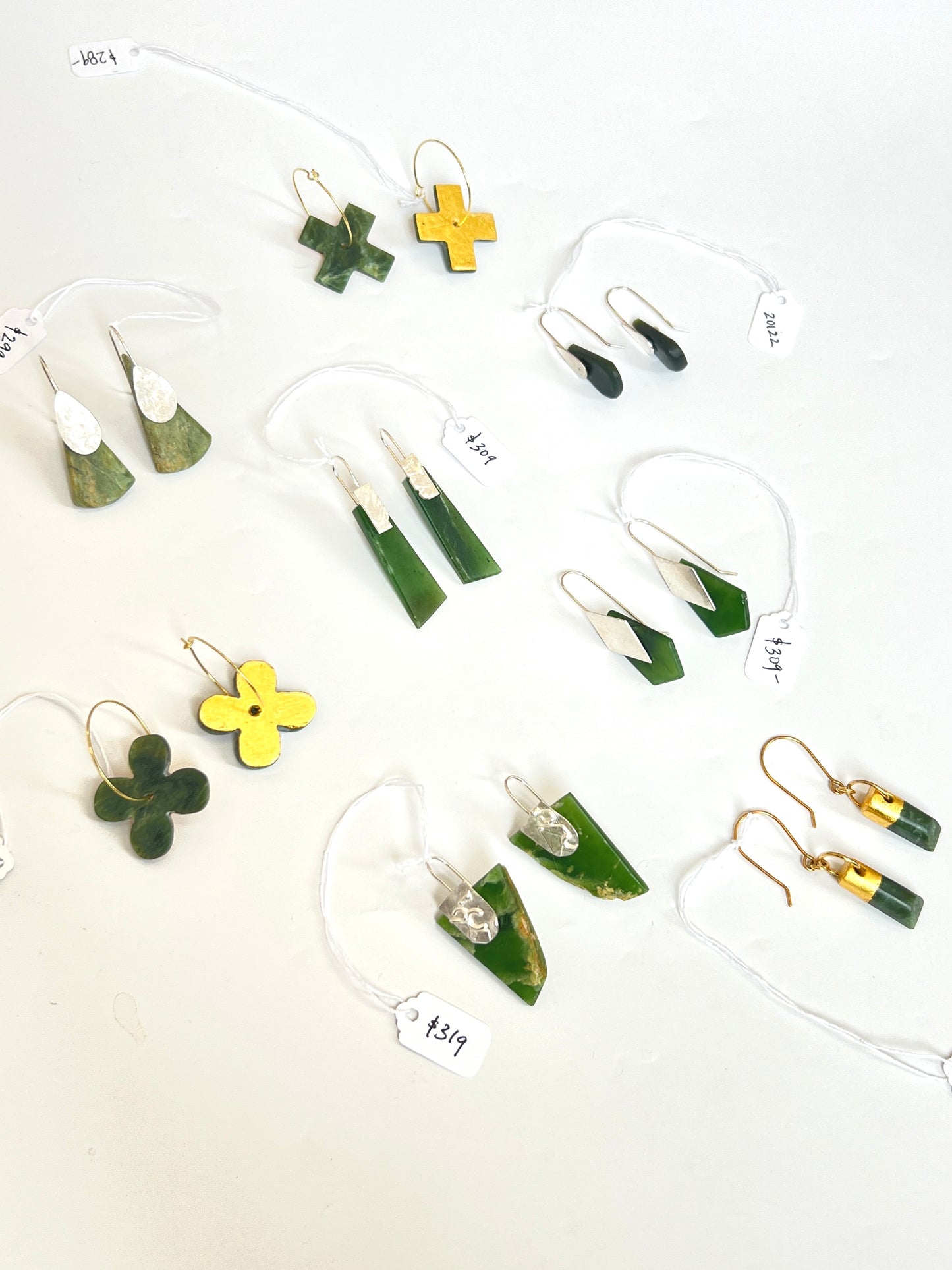 Reversible Gold-Backed Pounamu Cross Earrings on Hoops (EA-GC2)