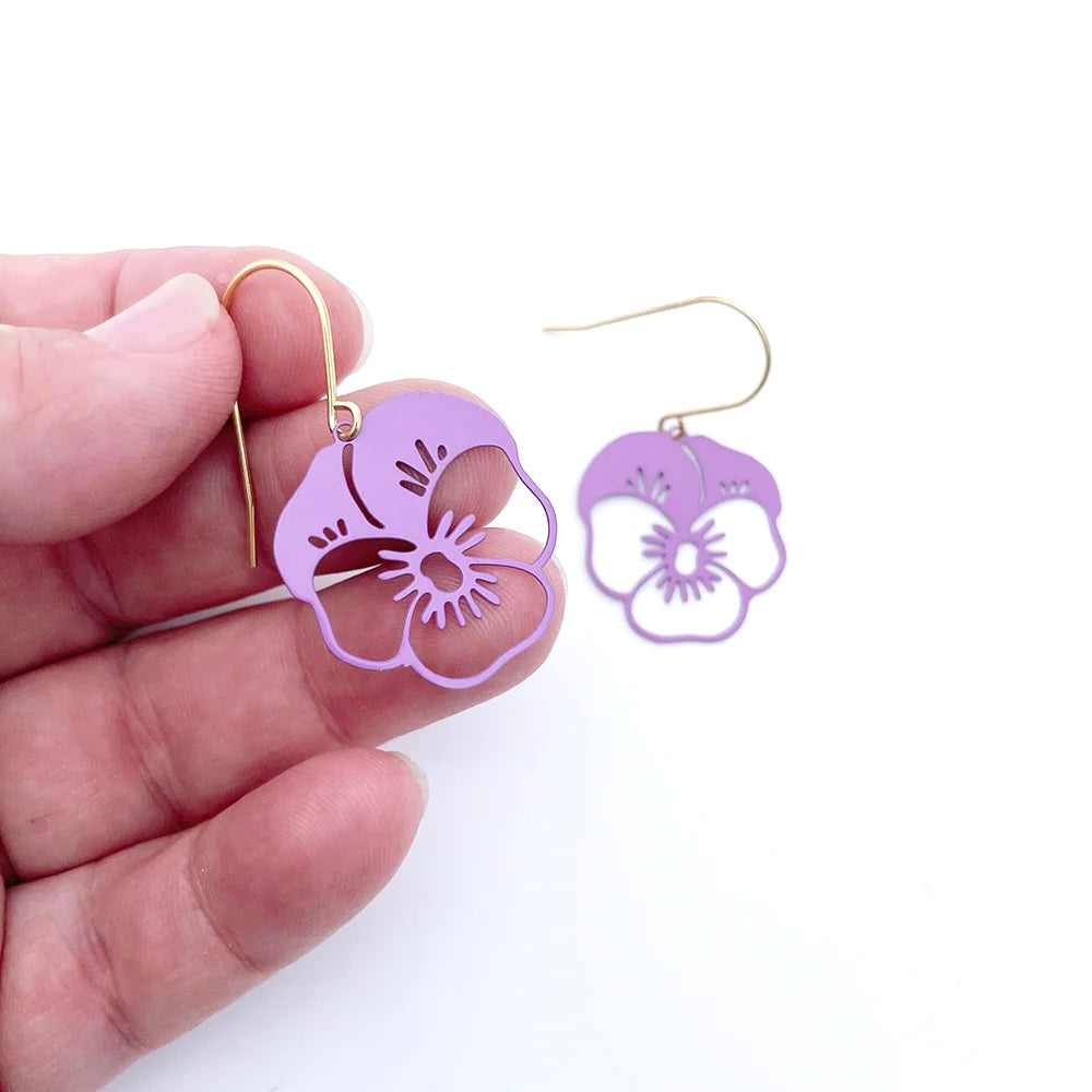 Mini Pansy Flower Earrings in Purple
