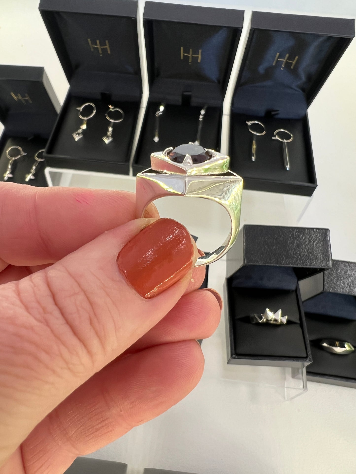 Diamond Void Cocktail Ring with Smoky Quartz, Size P 1/2