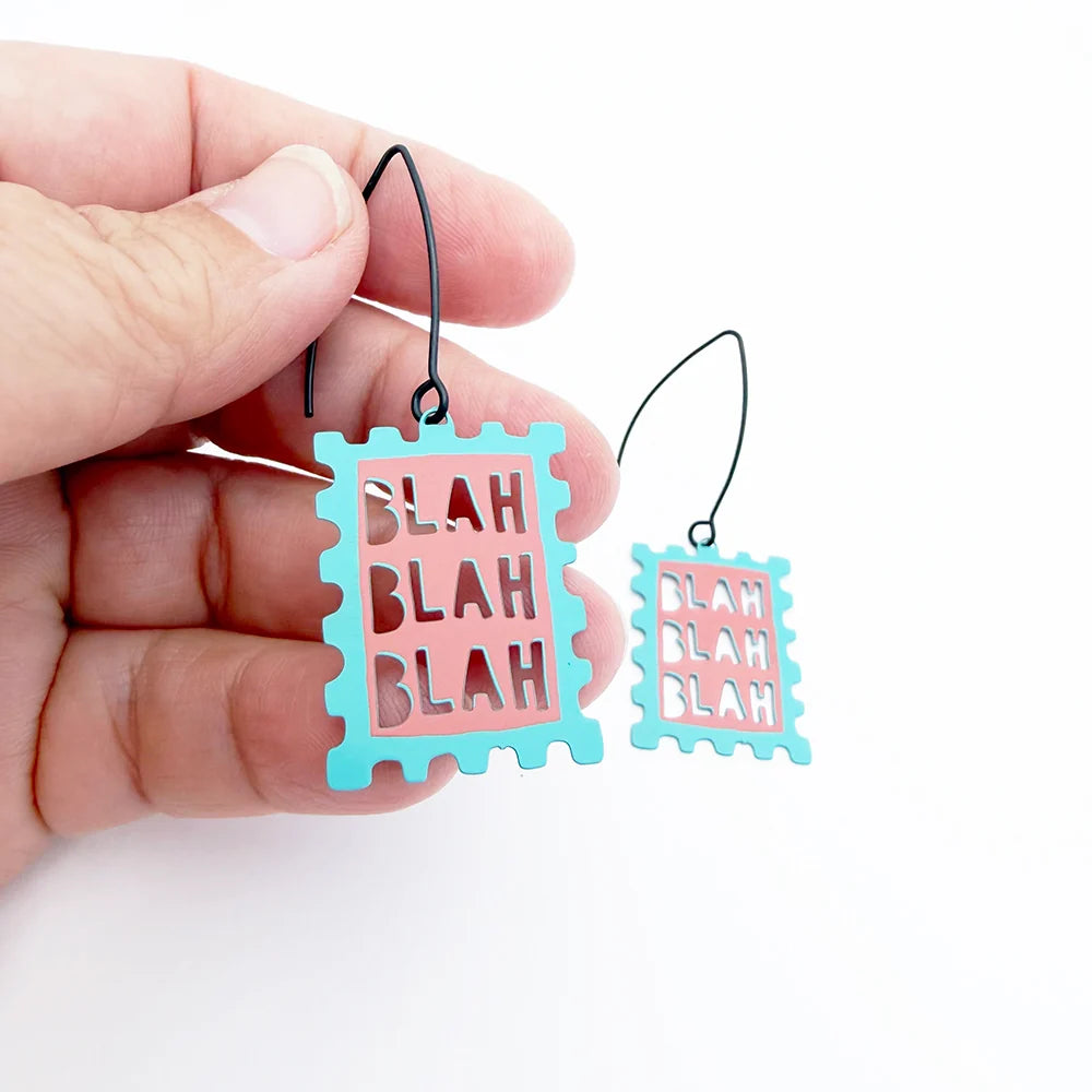 Blah Blah Blah Earrings in Blue & Coral